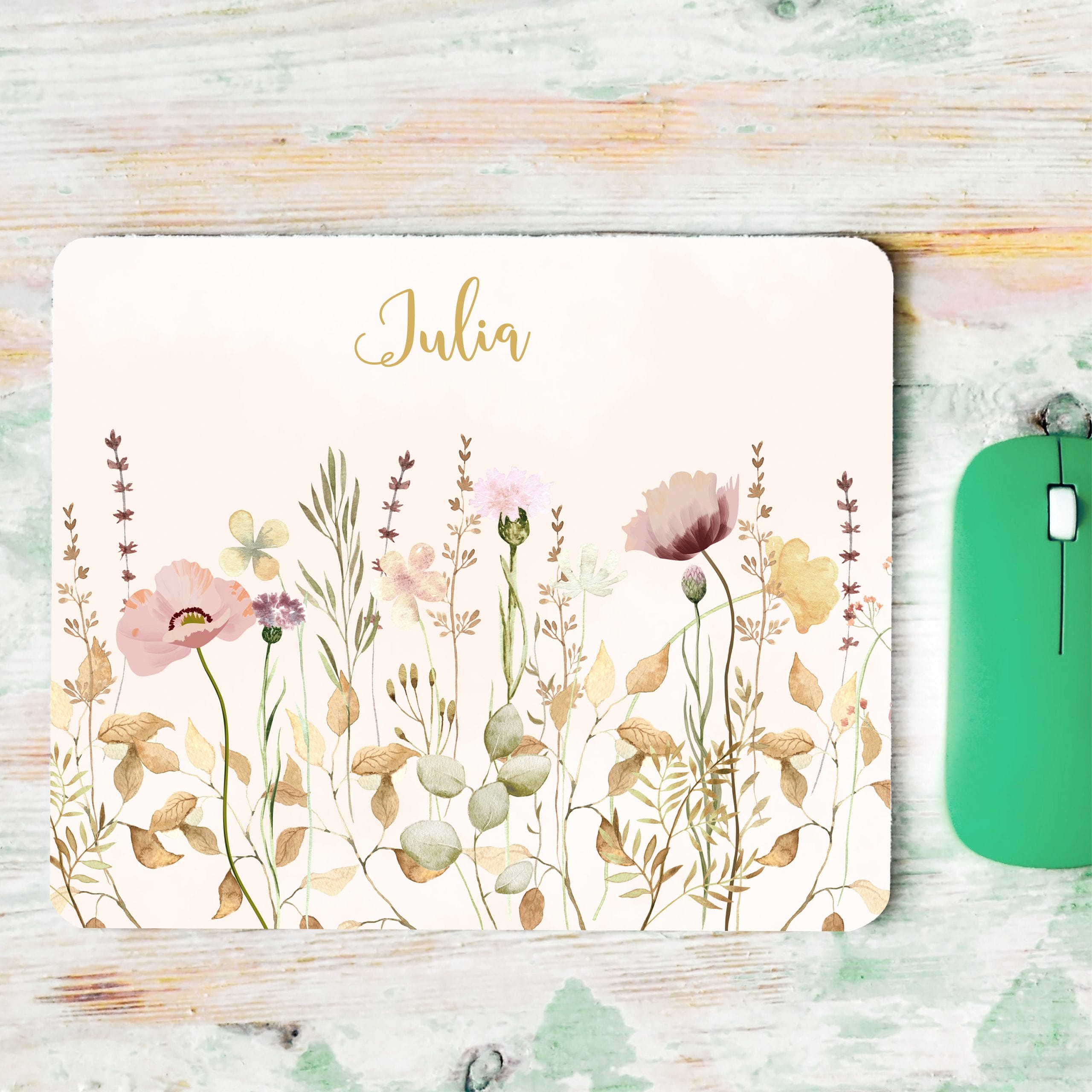 Mauspad personalisiert Wildblumen Mousepad floral sepia Blumen Wunschname Geschenk Geburtstag Büro