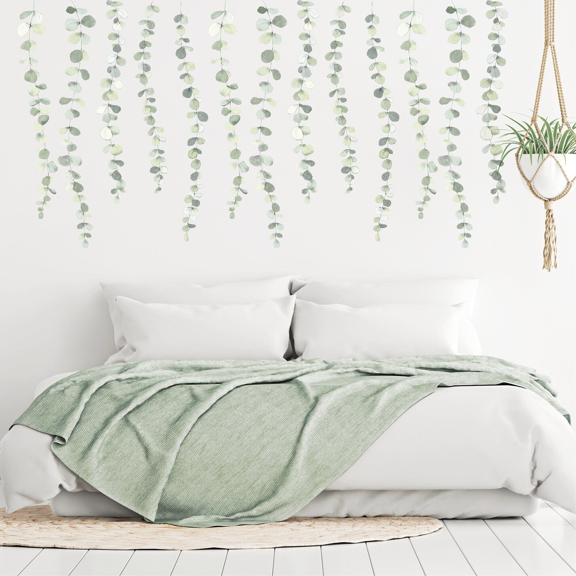 Wandtattoo Eukalyptus Girlande Wohnzimmer grüne Blätter Kinderzimmer