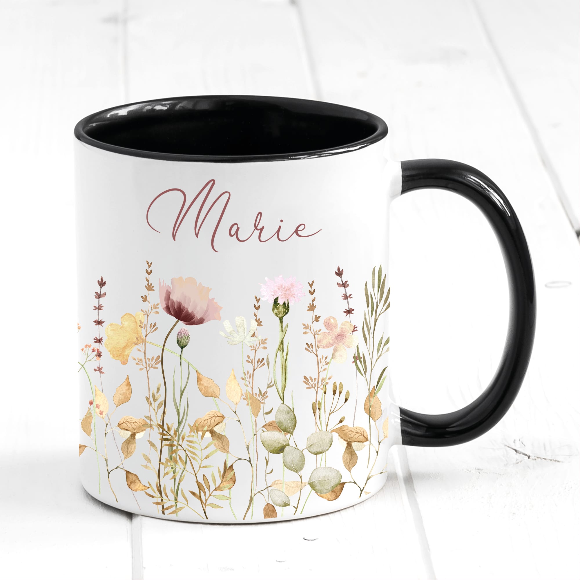 Tasse Wildblumen personalisiert farbig mit Wildblumen und dem Wunschnamen Natur Naturliebhaber