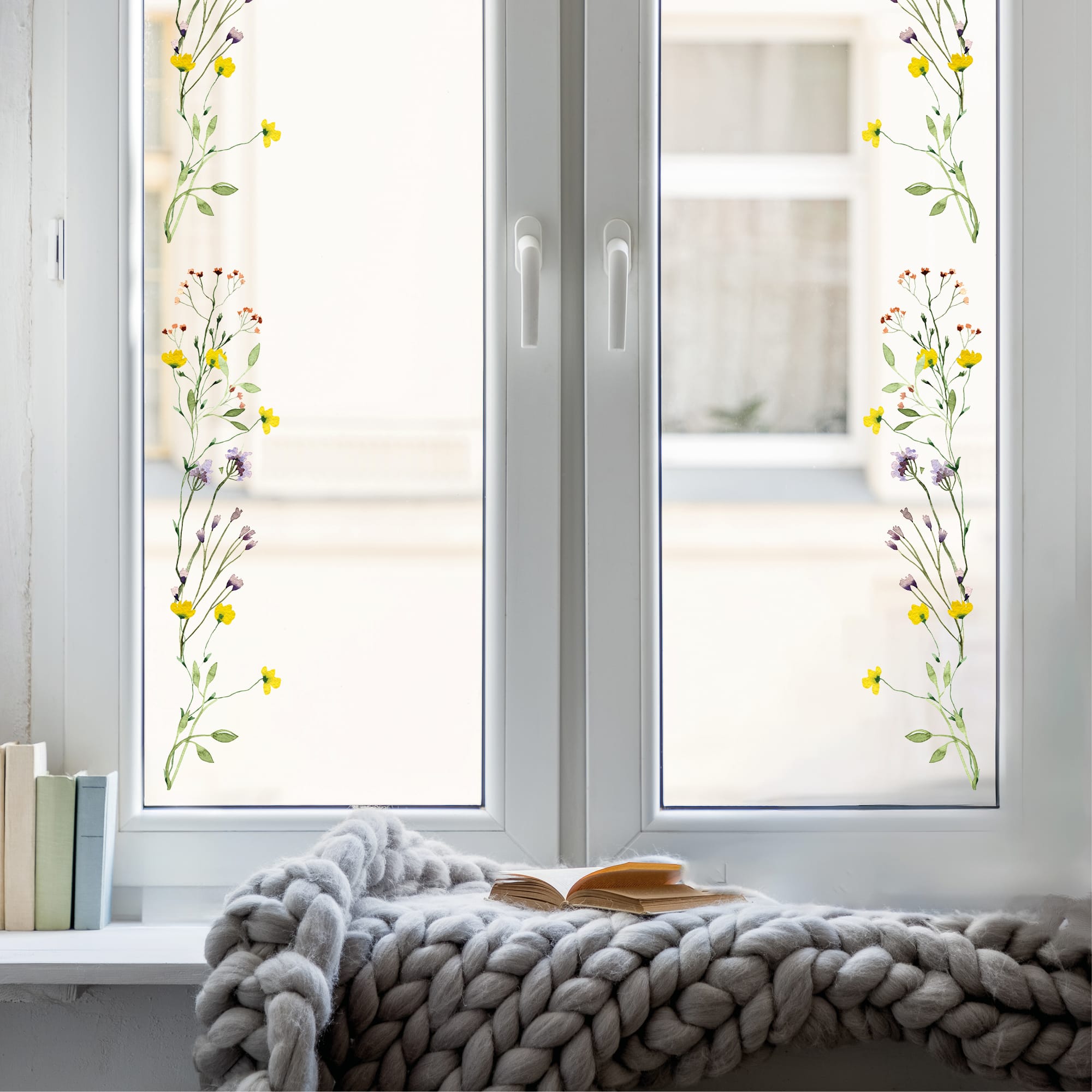 Fensterbild Wildgras Gräser Zweig Rahmen wiederverwendbar Fensteraufkleber Fensterdekoration Frühling