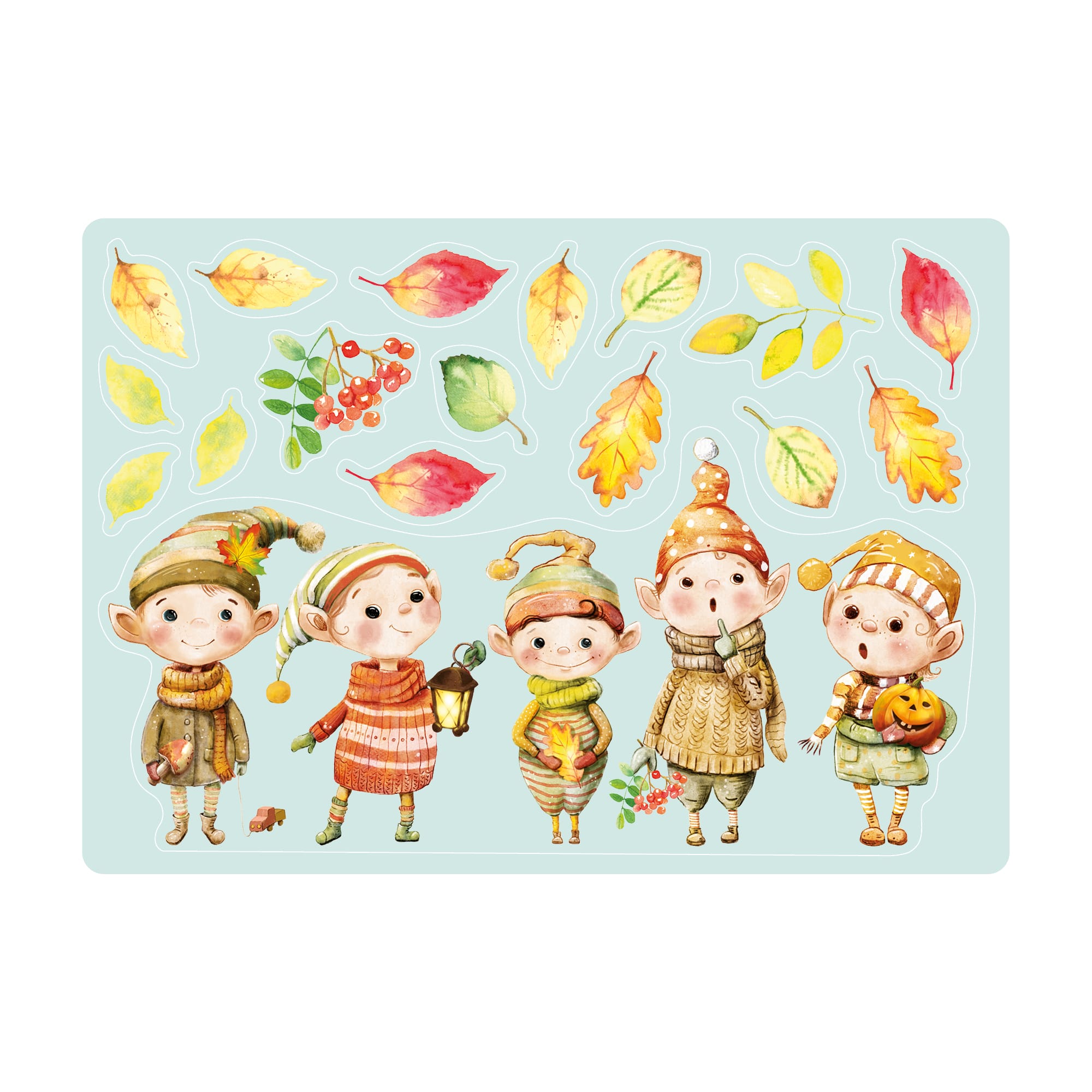 Auf dem Bild ist das Produkt: Fensterbild Herbst niedliche Wichtel mit Blättern herbstliche Fensteraufkleber Fensterdeko Deko zum Preis von €13.90 abgebildet.