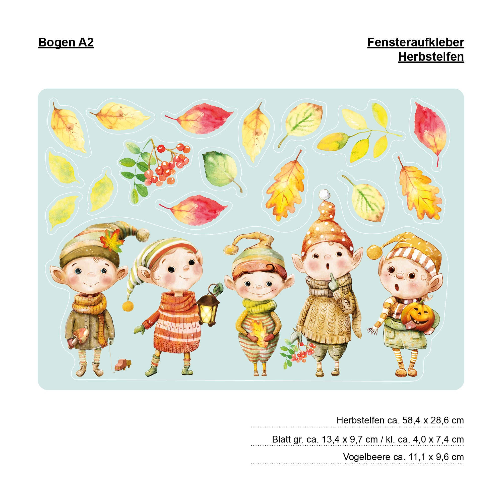 Auf dem Bild ist das Produkt: Fensterbild Herbst niedliche Wichtel mit Blättern herbstliche Fensteraufkleber Fensterdeko Deko zum Preis von €13.90 abgebildet.