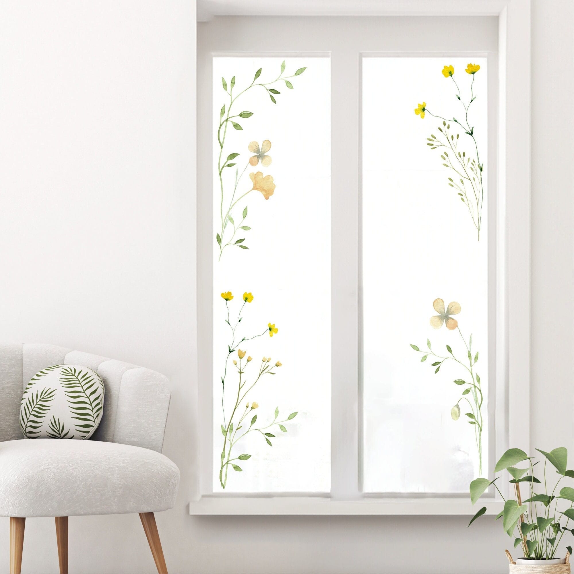 Fensterbild gelbes Wildgras Gräser Zweig Rahmen wiederverwendbar Fensteraufkleber Fensterdekoration Frühling