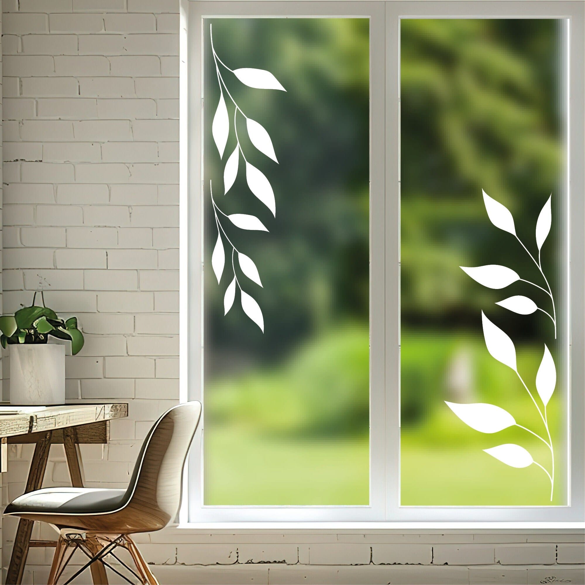 Fensterbild weiße Zweige Gräser Rahmen wiederverwendbar natur Fensteraufkleber Fensterdekoration Frühling