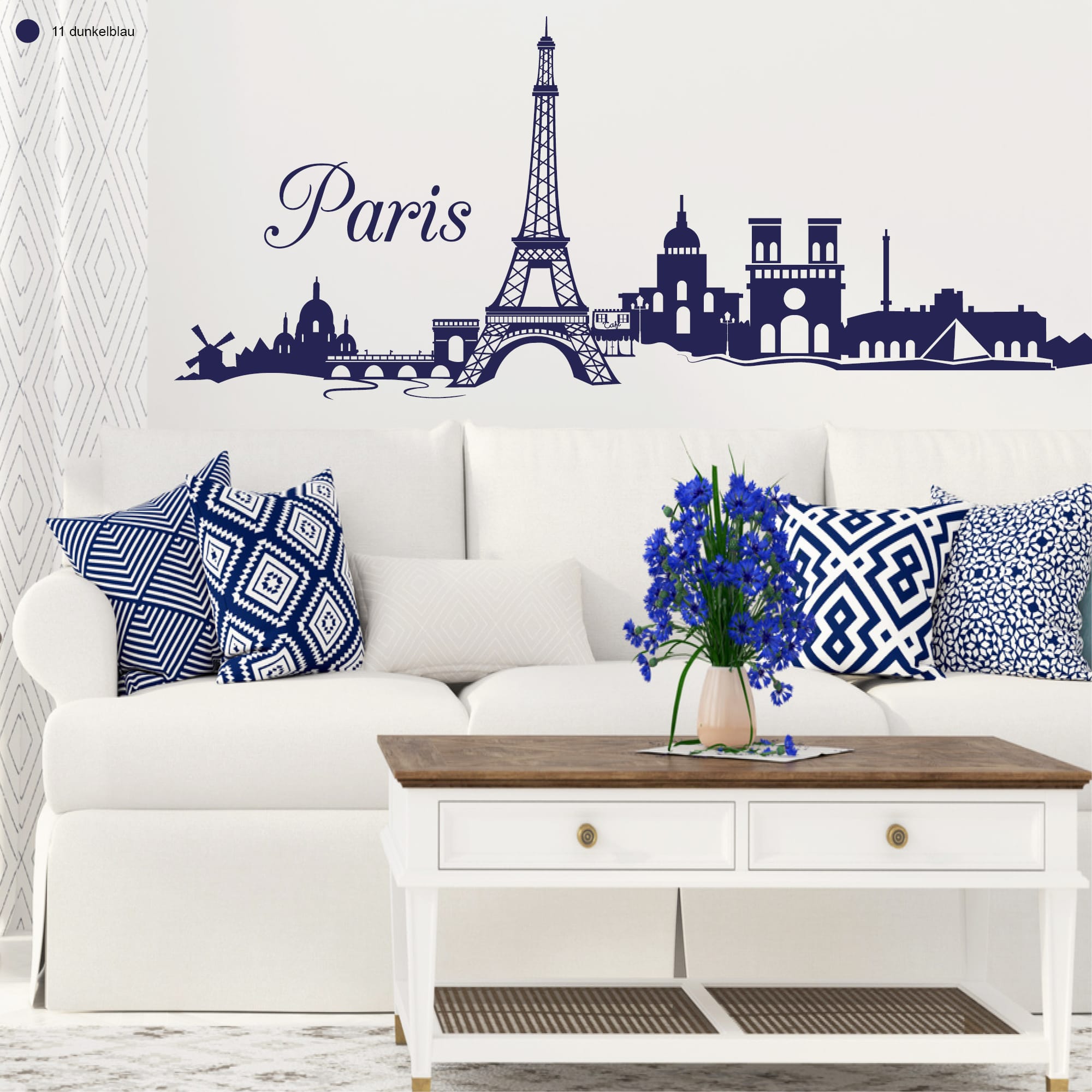 Auf dem Bild ist das Produkt: Wandtattoo Skyline Paris Wandaufkleber Eiffelturm Notre Dame Wandsticker Heimat zum Preis von €26.9 abgebildet.