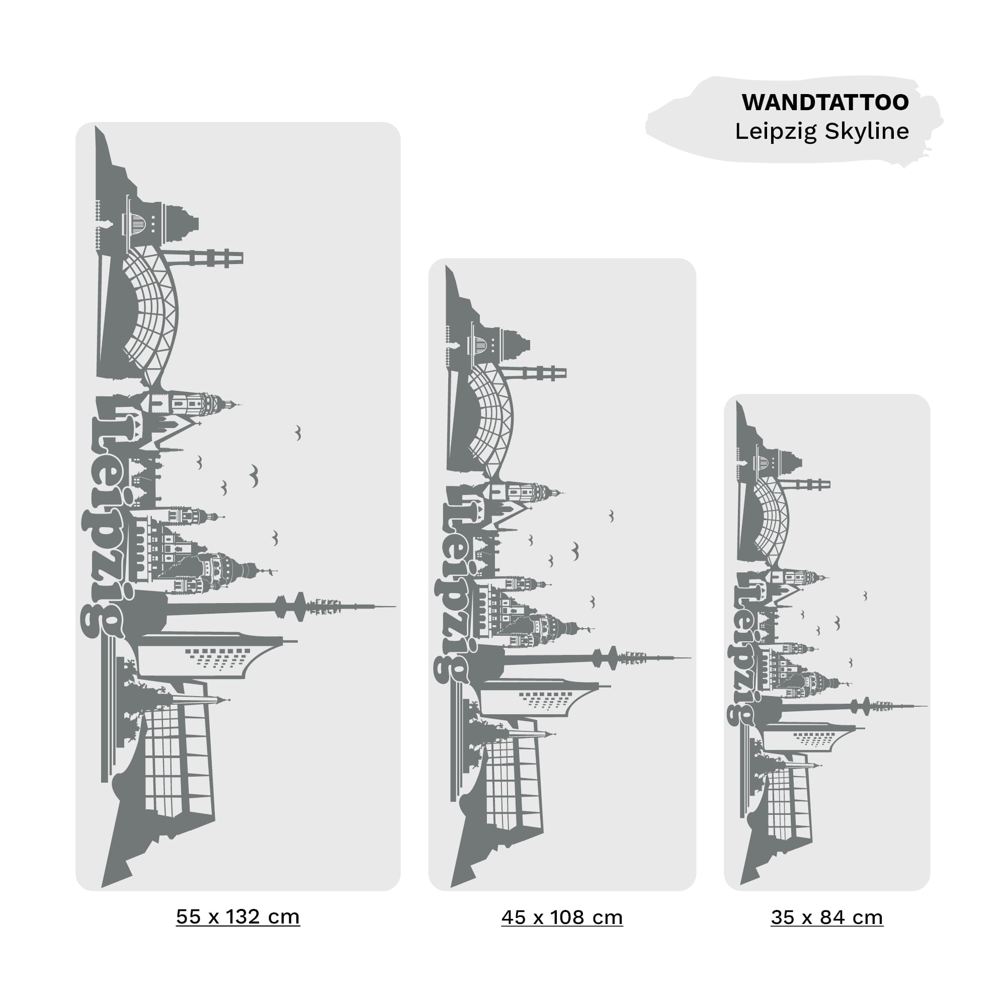 Auf dem Bild ist das Produkt: Wandtattoo Wandbild Messestadt Leipzig Skyline Dekoration Heimat zum Preis von €29.9 abgebildet.