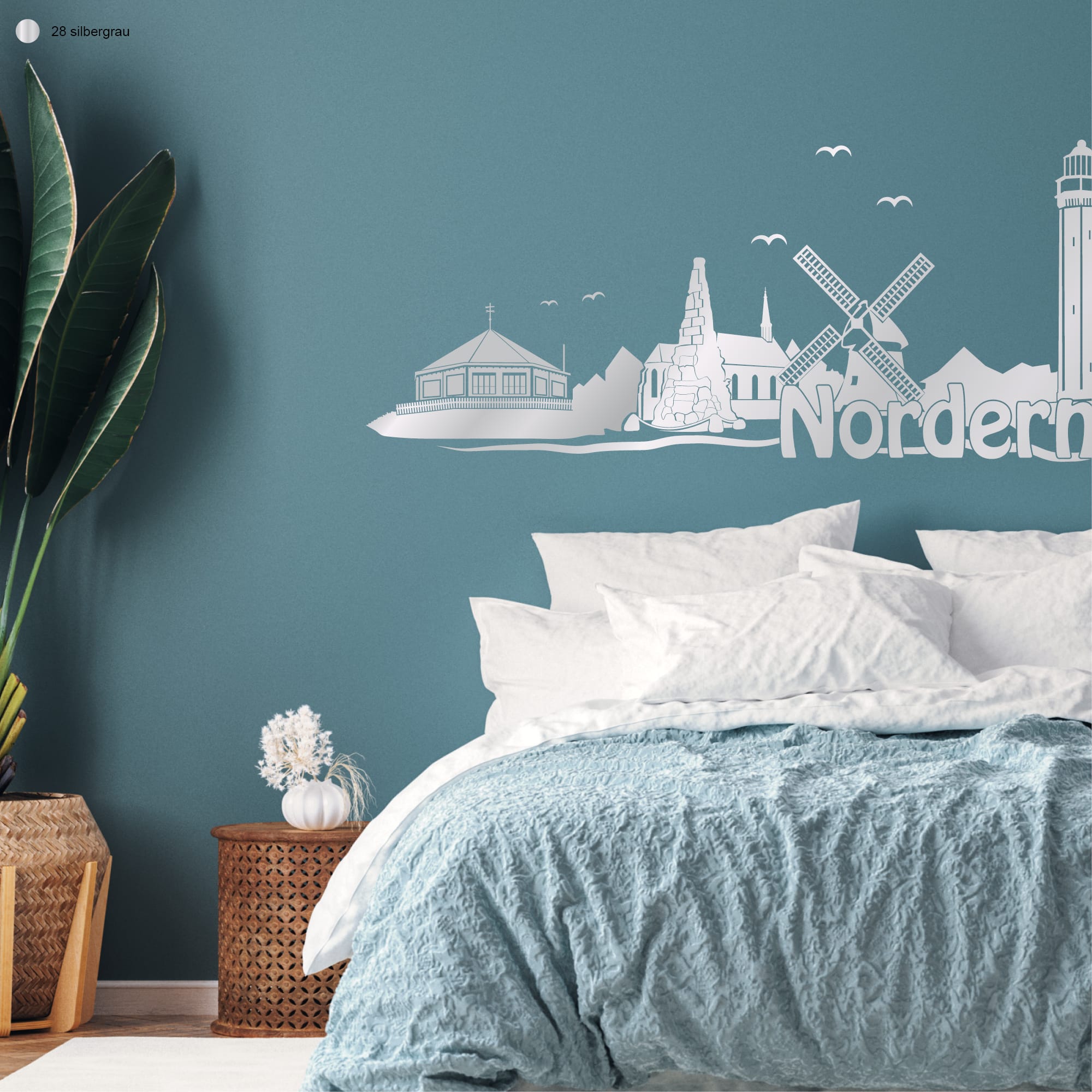 Auf dem Bild ist das Produkt: Wandtattoo Skyline Norderney Niedersachsen Wanddekoration Heimat Urlaubserinnerung Wohnraumgestaltung zum Preis von €29.90 abgebildet.