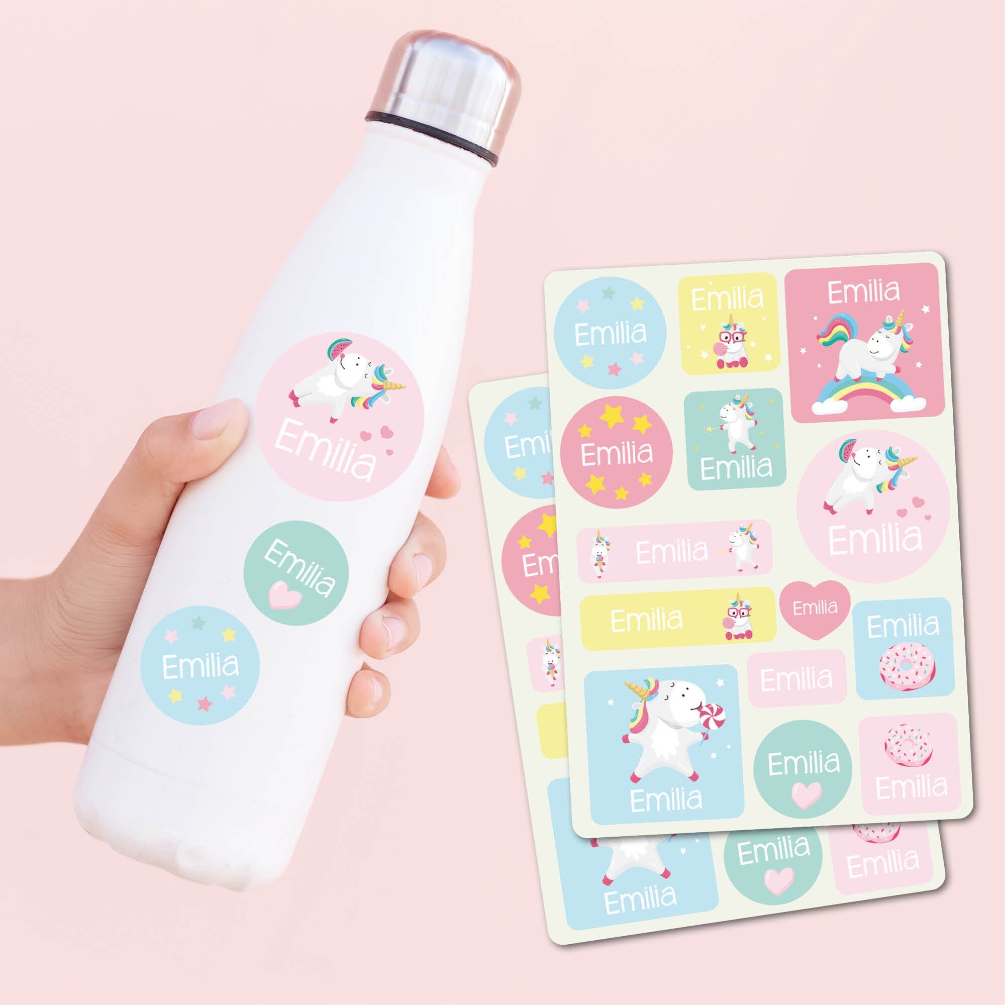 Namensaufkleber Einhorn Sticker Wunschname Aufkleber Unicorn Regenbogen Kinderzimmer Möbelaufkleber Aufkleberset Einschulung