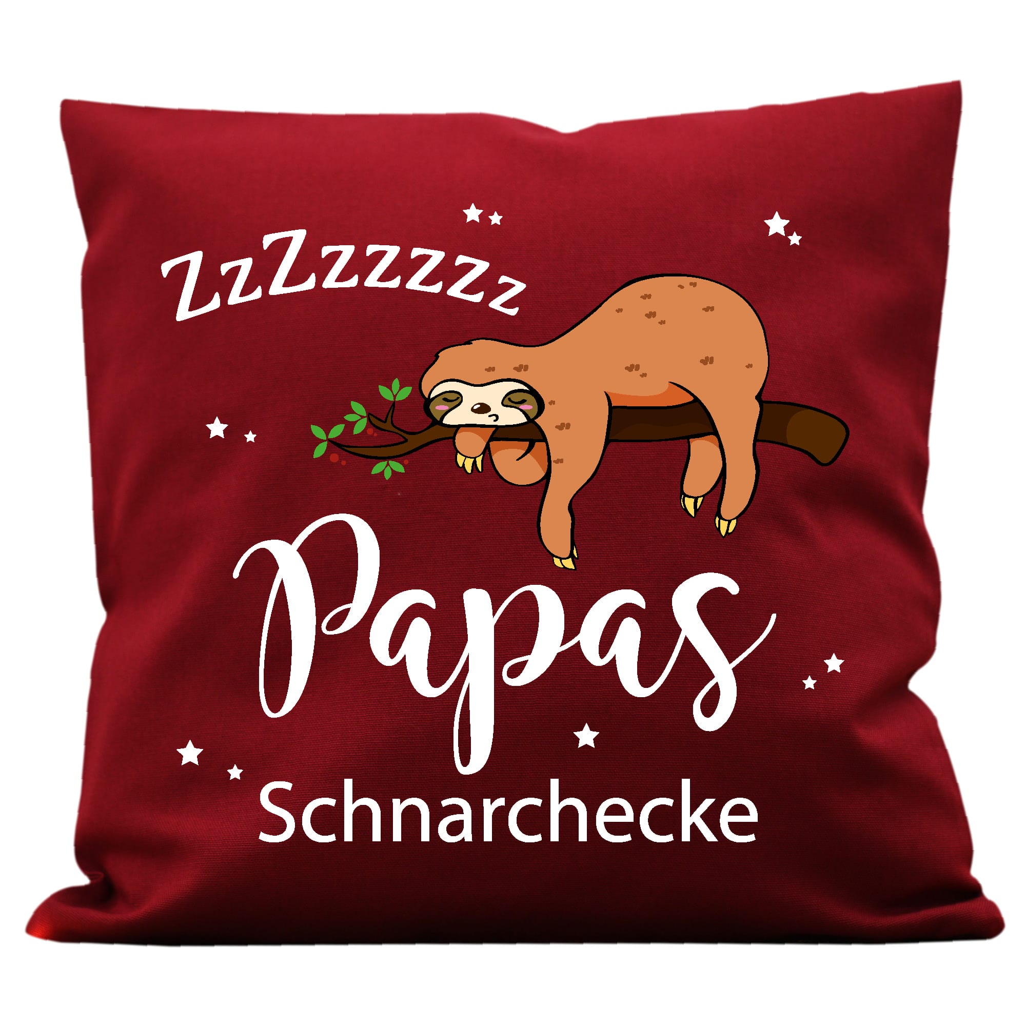 Auf dem Bild ist das Produkt: Kissen Faultier Papas Schnarchecke Wunschkissen Geschenk Papa zum Preis von €15.90 abgebildet.