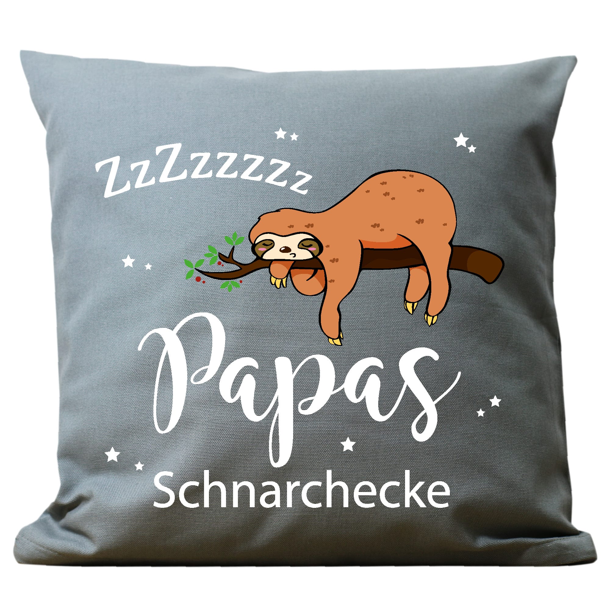 Auf dem Bild ist das Produkt: Kissen Faultier Papas Schnarchecke Wunschkissen Geschenk Papa zum Preis von €15.90 abgebildet.