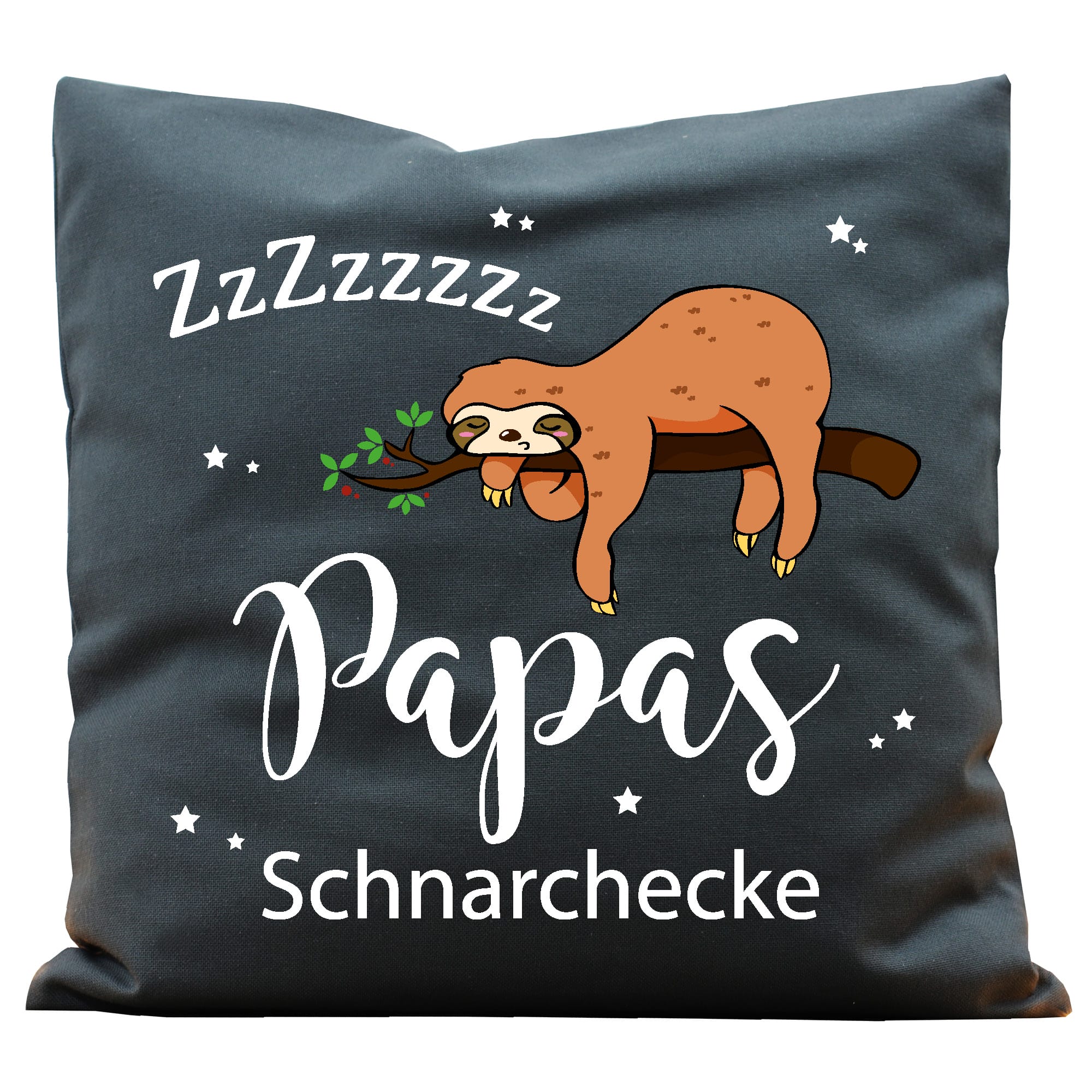 Auf dem Bild ist das Produkt: Kissen Faultier Papas Schnarchecke Wunschkissen Geschenk Papa zum Preis von €15.90 abgebildet.