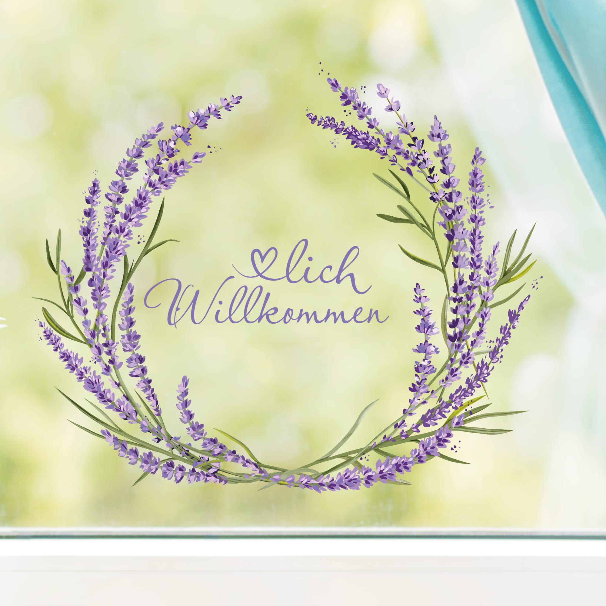 Fensterbild Lavendelkranz Willkommen Blätter Herzlich Willkommen Frühling Fensteraufkleber Fensterdeko wiederverwendbare Eingang