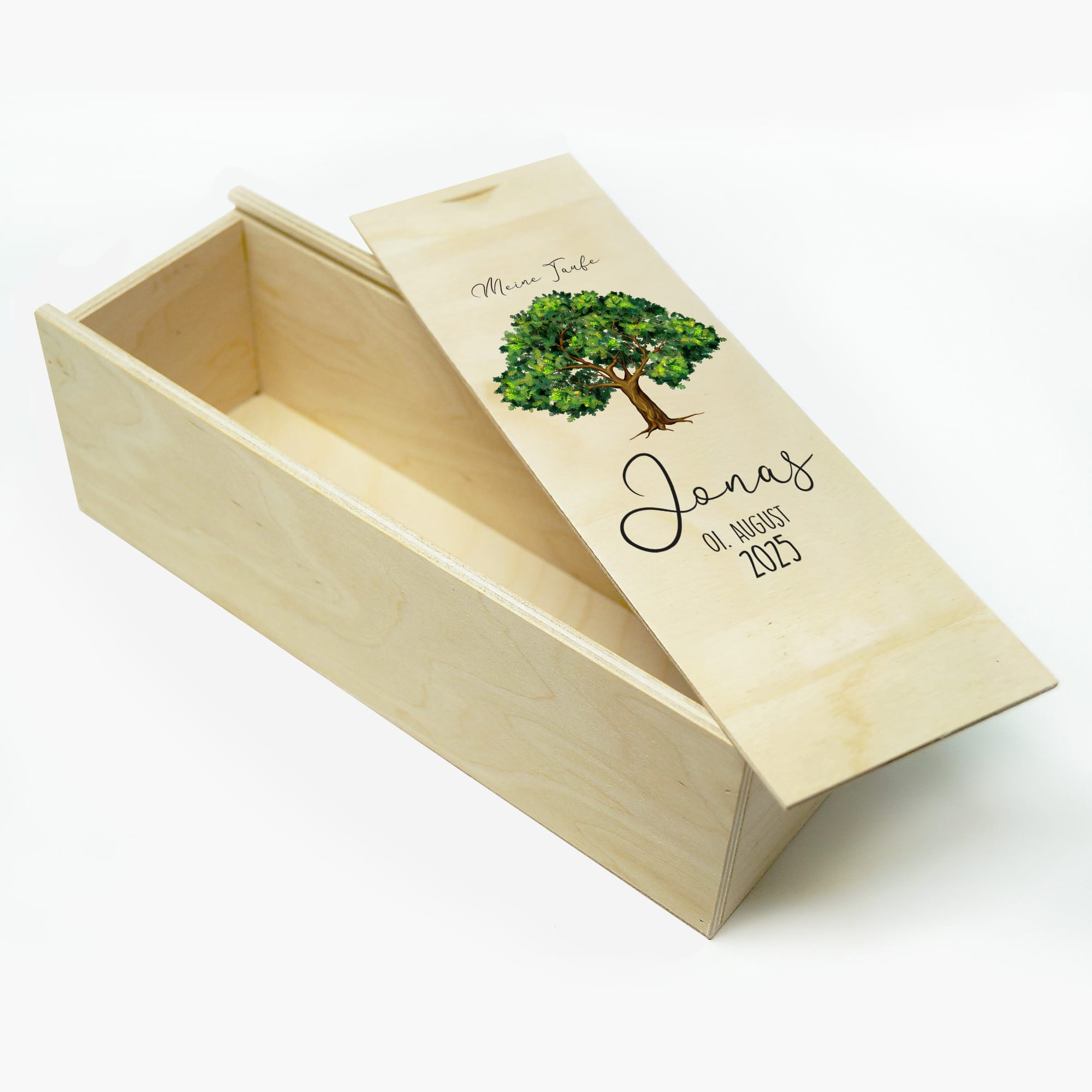 Auf dem Bild ist das Produkt: Taufkerze Junge Mädchen Lebensbaum Kerze Baum Eiche bedruckt mit Namen, Datum und auf Wunsch eigenem, vorgegebenem oder keinem Taufspruch zum Preis von €6.4 abgebildet.