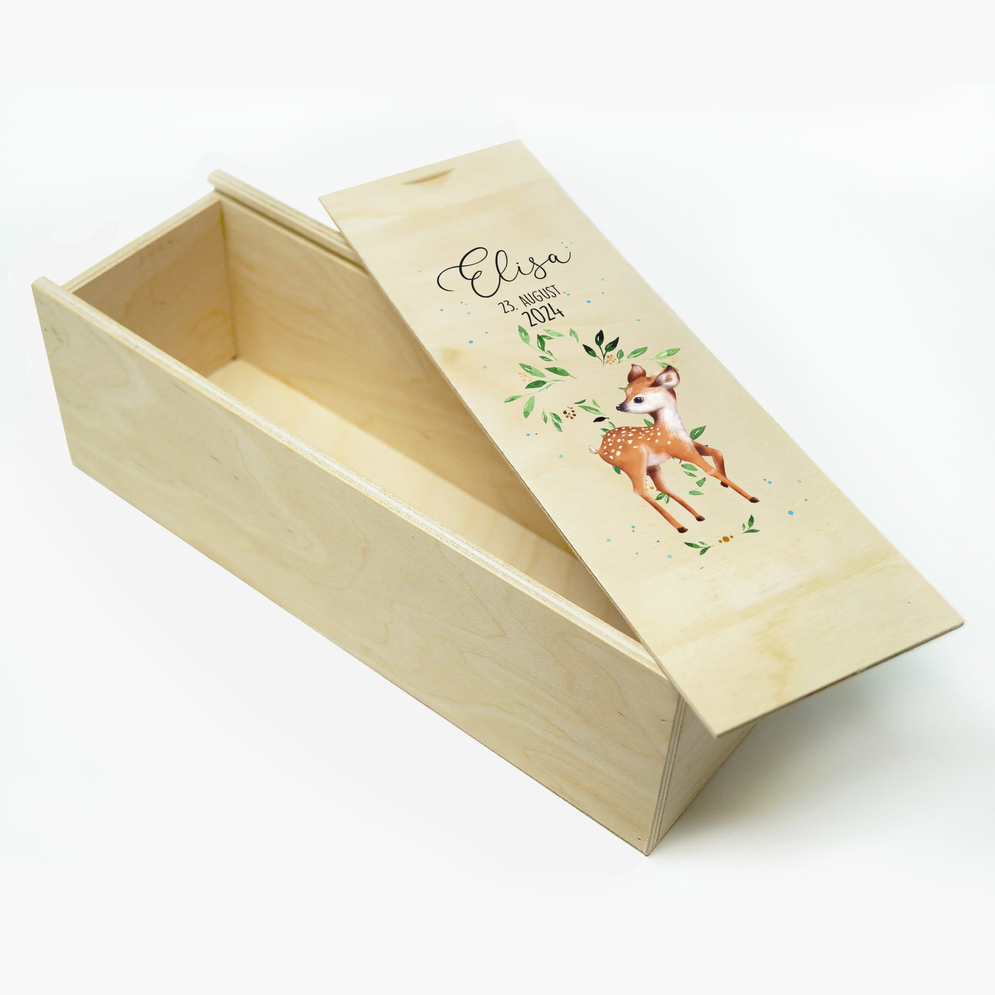 Auf dem Bild ist das Produkt: Taufkerze Heiliges Kreuz Reh Rehkitz Taufgeschenk Patenkerzen Kerze zur Taufe Segnung Kommunion personalisiert Name Datum und Taufspruch zum Preis von €6.4 abgebildet.