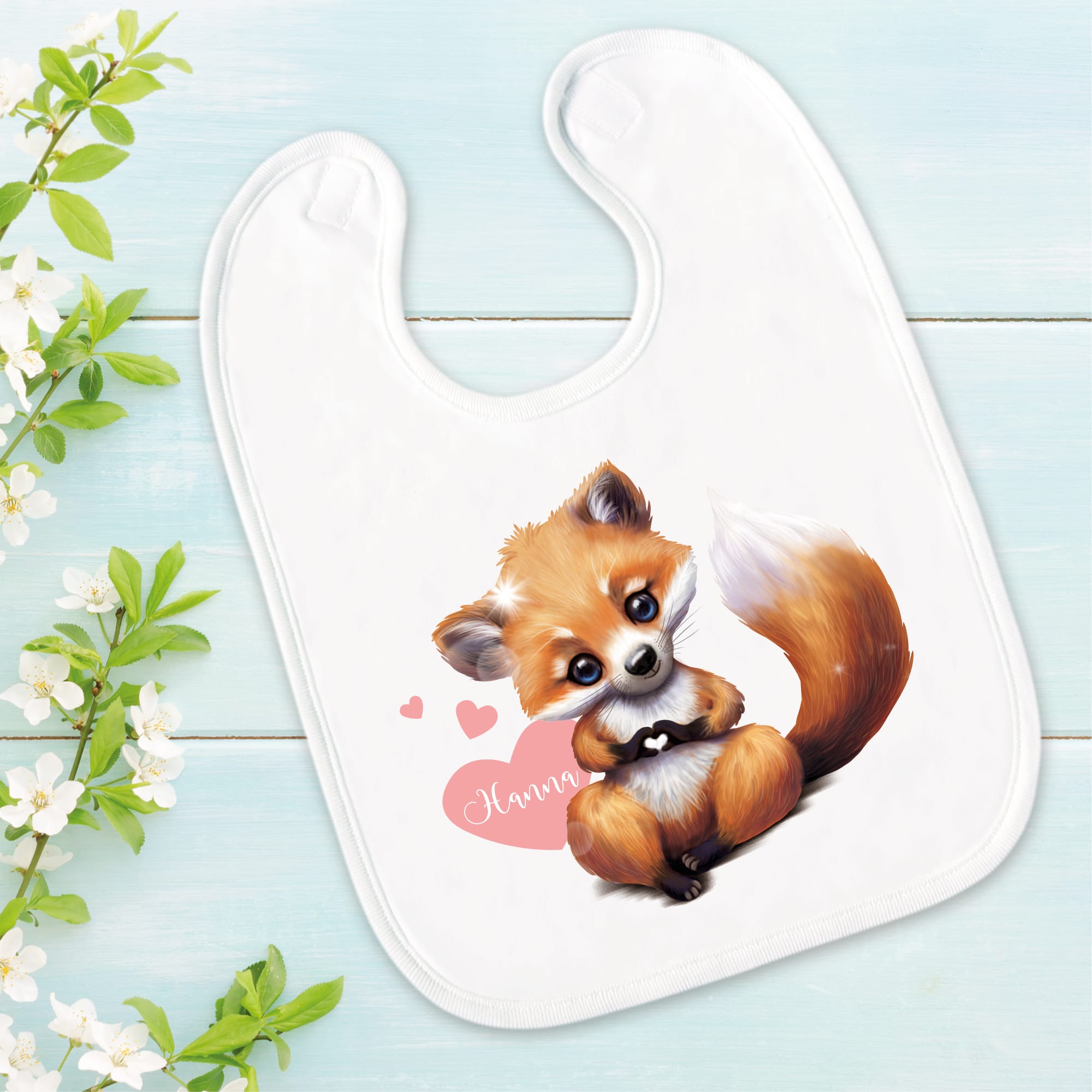 Bedrucktes Babylätzchen Fuchs Herz mit Klettverschluss Wunschnamen Individuell Kinder Lätzchen Kleinkind