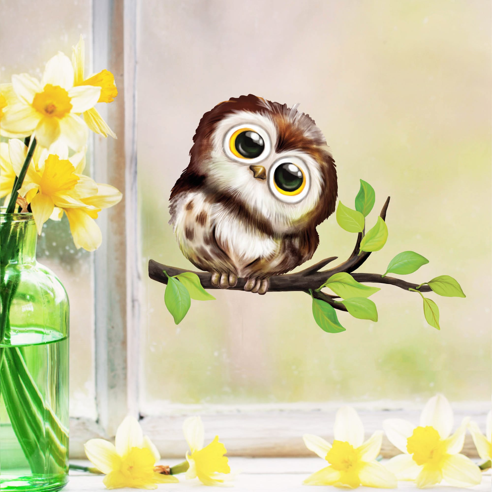 Fensterbild Frühling Ostern Vogelkinder bunte Fensterdekoration wiederverwendbare Fenstersticker, Osterdeko, Frühlingsdeko