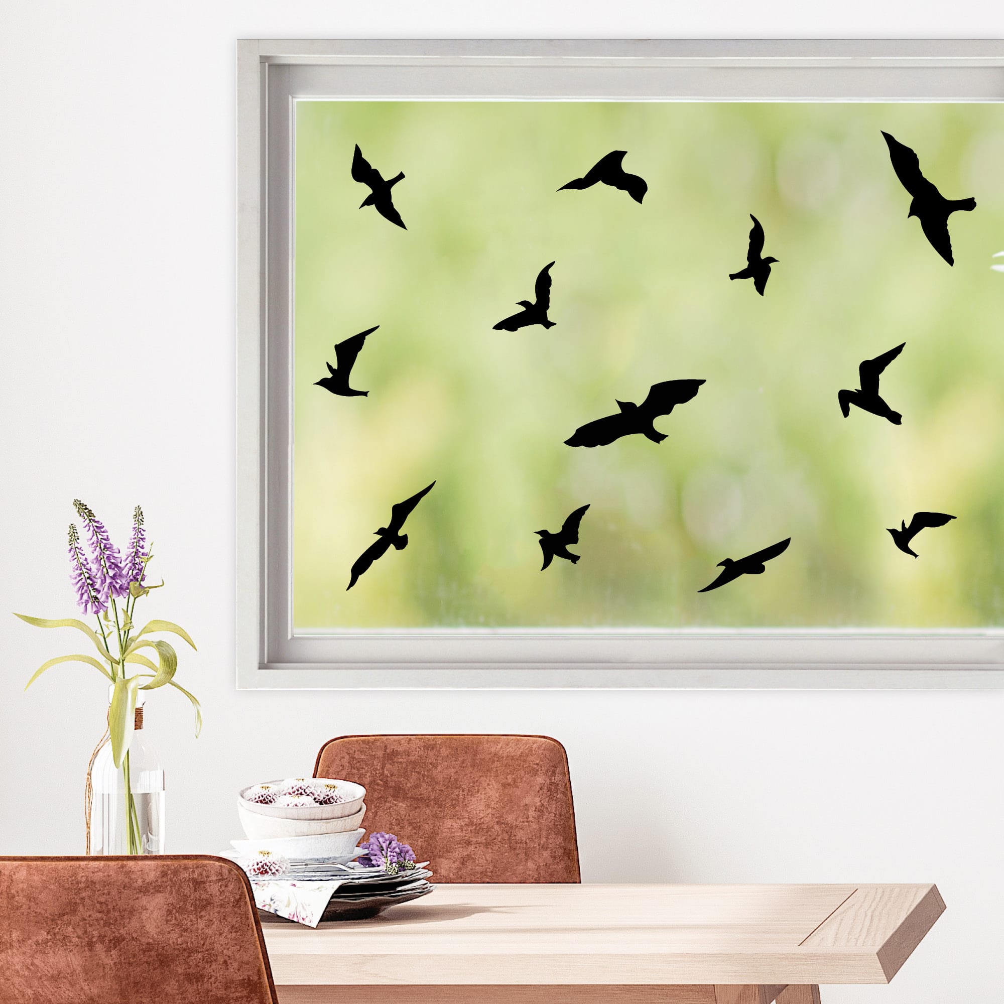 Auf dem Bild ist das Produkt: Fensteraufkleber 20 Vogelaufkleber für Fenster weiß schwarz Vogelschlag Vogelschutz Glastüren wiederverwendbar zum Preis von €13.90 abgebildet.