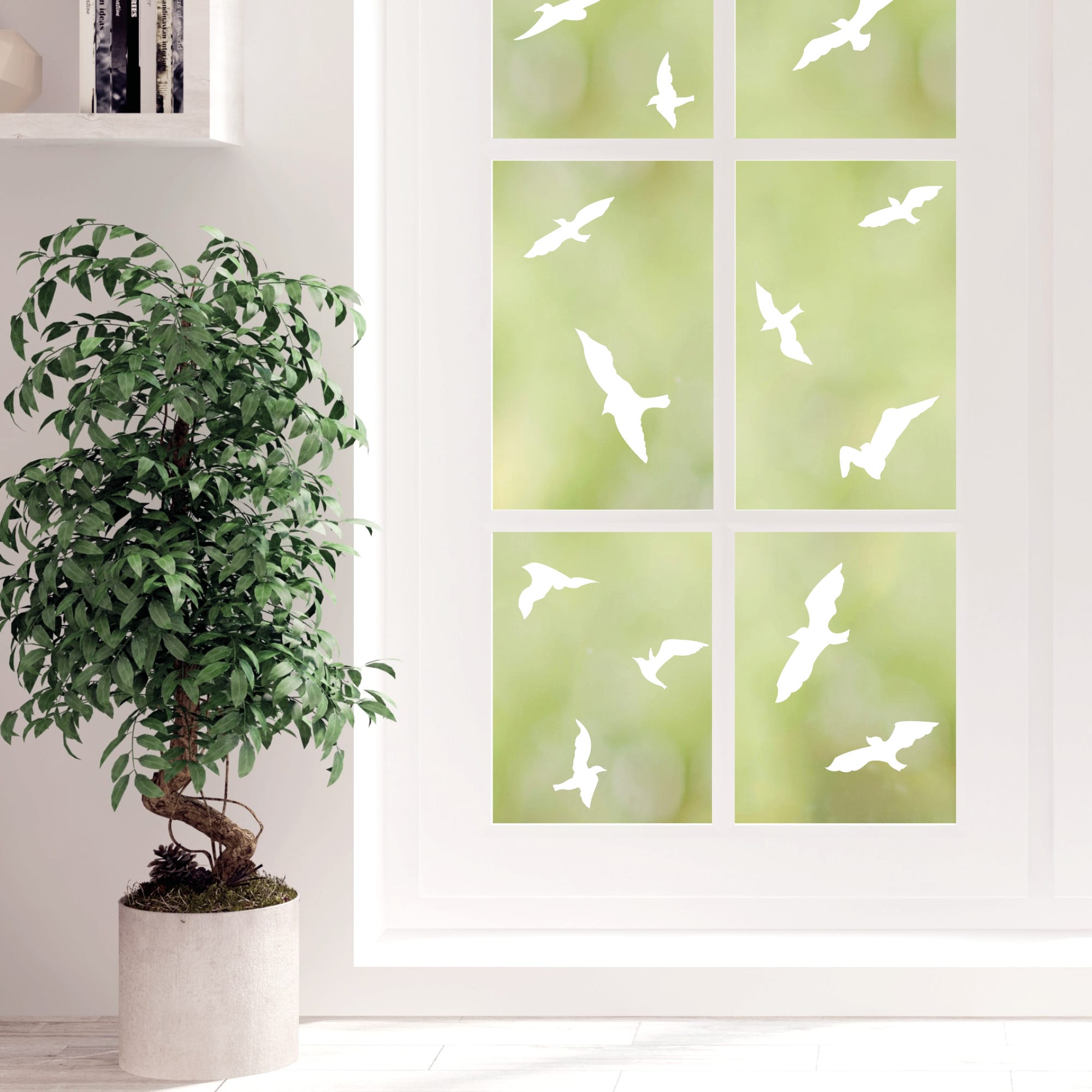 Auf dem Bild ist das Produkt: Fensteraufkleber 20 Vogelaufkleber für Fenster weiß schwarz Vogelschlag Vogelschutz Glastüren wiederverwendbar zum Preis von €13.90 abgebildet.