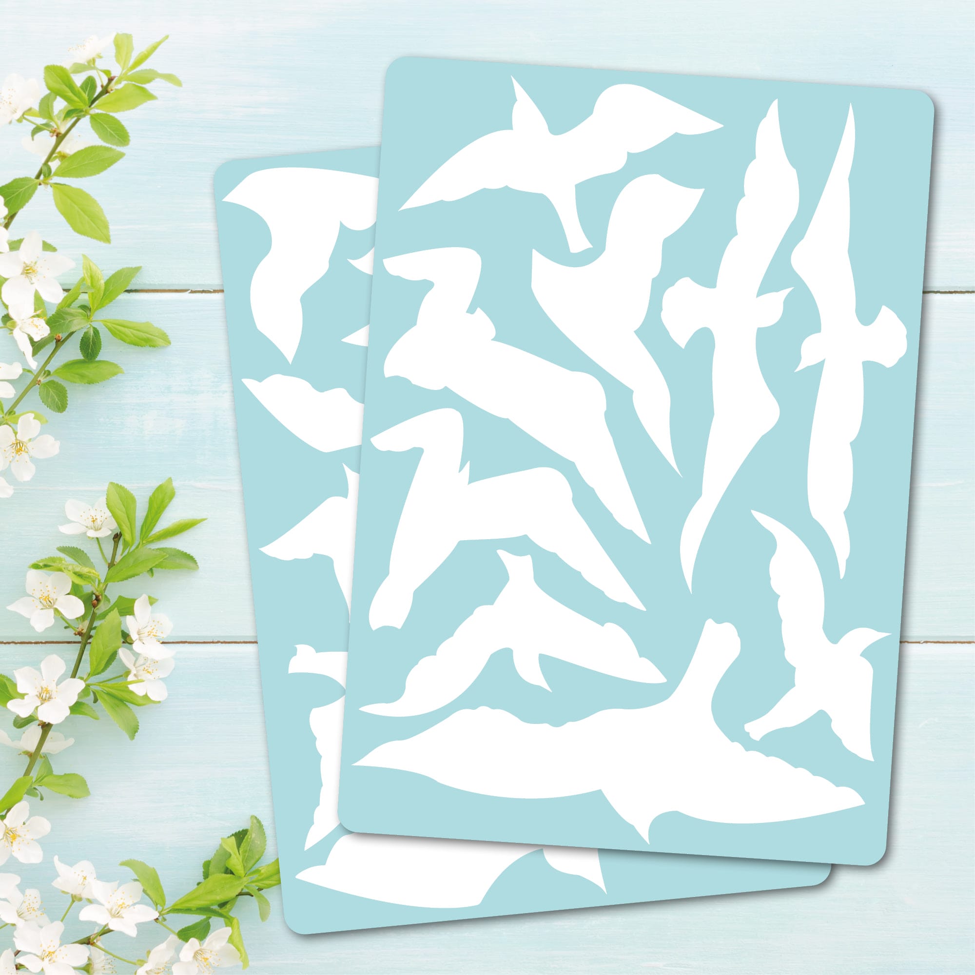 Auf dem Bild ist das Produkt: Fensteraufkleber 20 Vogelaufkleber für Fenster weiß schwarz Vogelschlag Vogelschutz Glastüren wiederverwendbar zum Preis von €13.90 abgebildet.