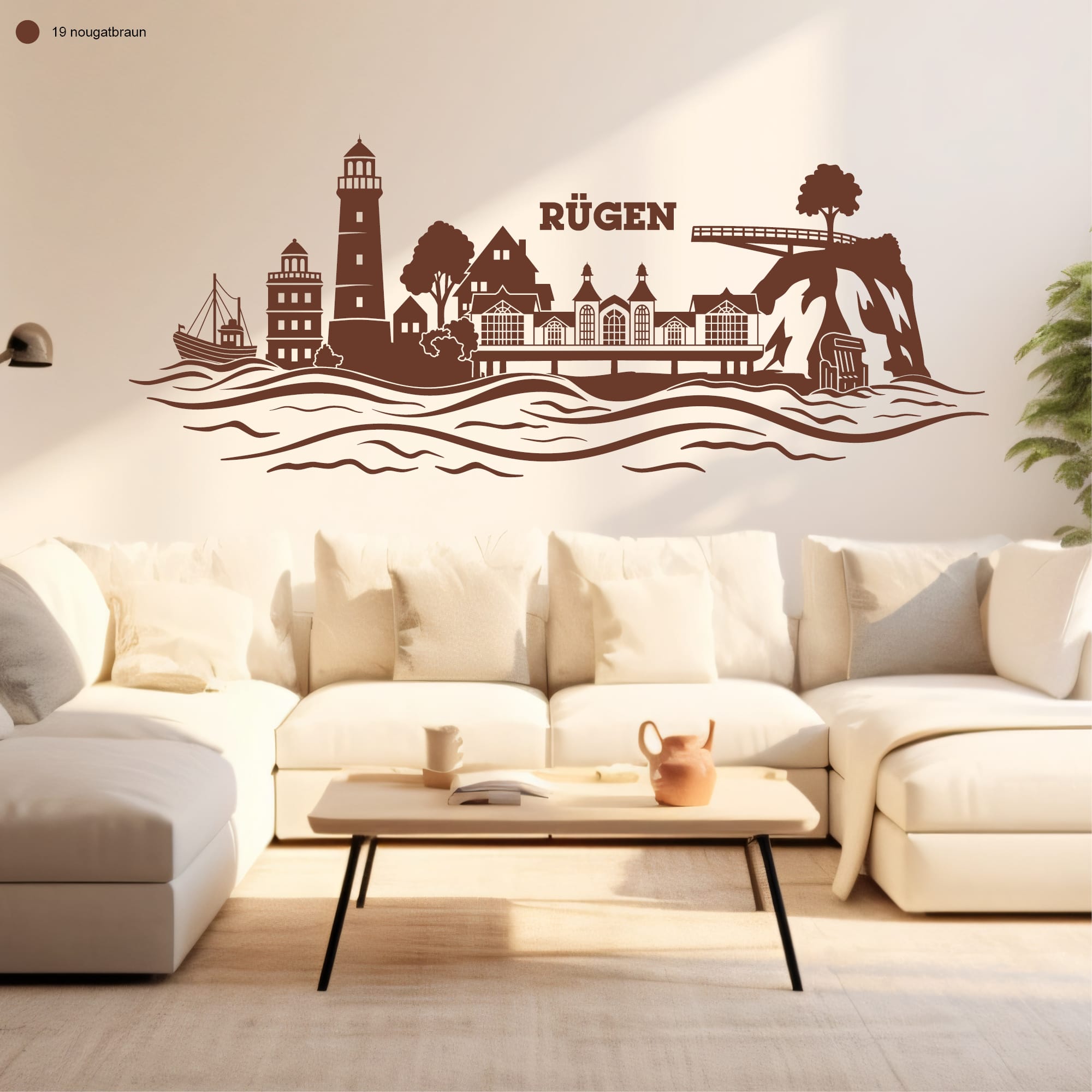 Auf dem Bild ist das Produkt: Wandtattoo Skyline Insel Rügen Ostsee Leuchtturm Kap Arkona Steilküste Kreidefelsen maritim Wandaufkleber Heimat Heimatliebe zum Preis von €16.90 abgebildet.