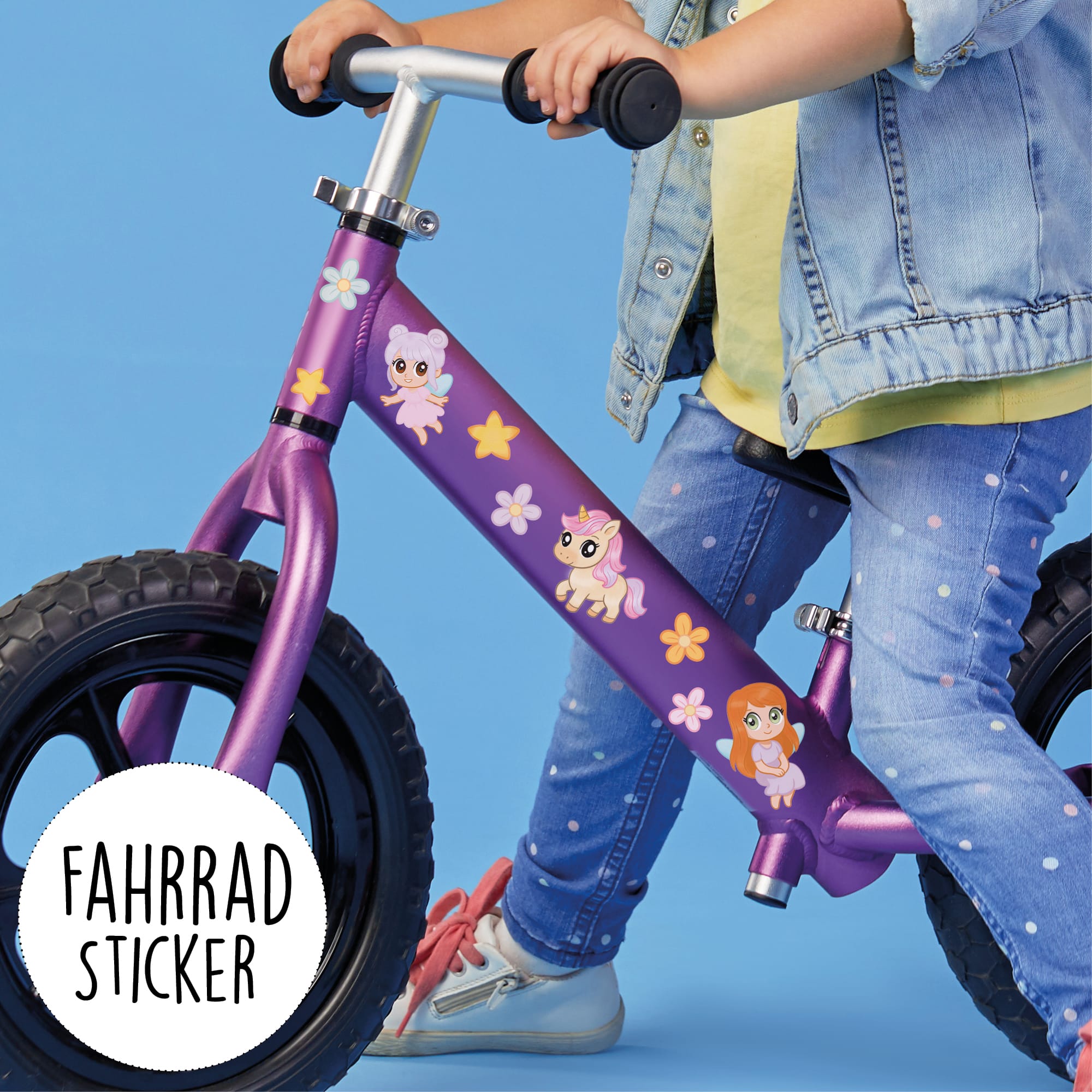 Auf dem Bild ist das Produkt: Fahrradaufkleber Feen Einhörner pastell farbig Fahrrad Sticker Kinderfahrrad Aufkleber Geburtstag Geschenk Laufrad Scooter Schultüte zum Preis von €12.90 abgebildet.